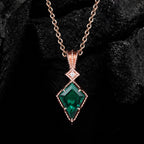 Kite Cut Lab Emerald Vintage Geometric Pendant Necklace