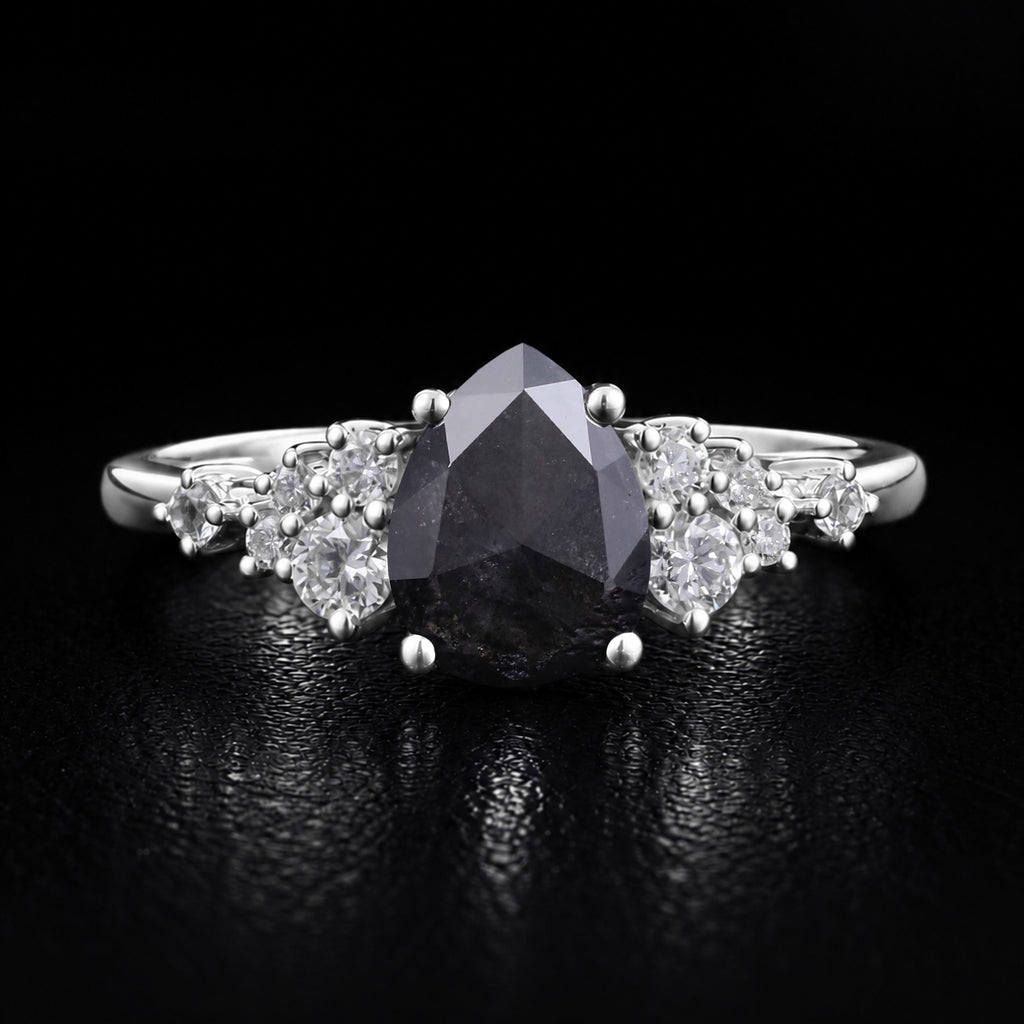 Pear Cut Salt & Pepper Diamond Snowdrift Cluster Ring