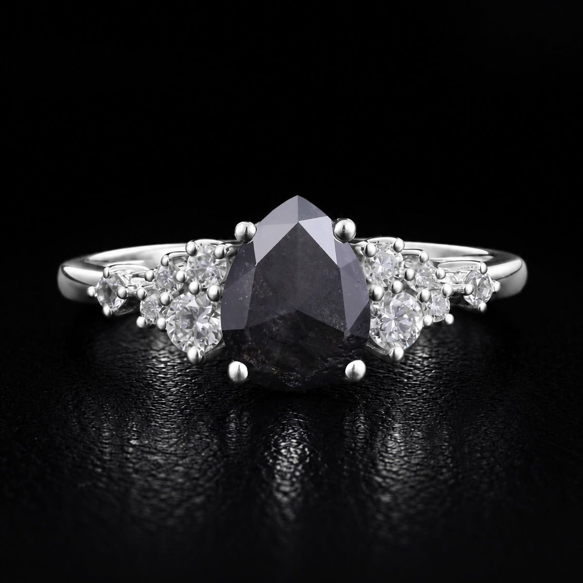 Pear Cut Salt & Pepper Diamond Snowdrift Cluster Ring