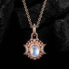 Oval Cut Moonstone Celestial Crescent Pendant Necklace With Lab Diamond Accents