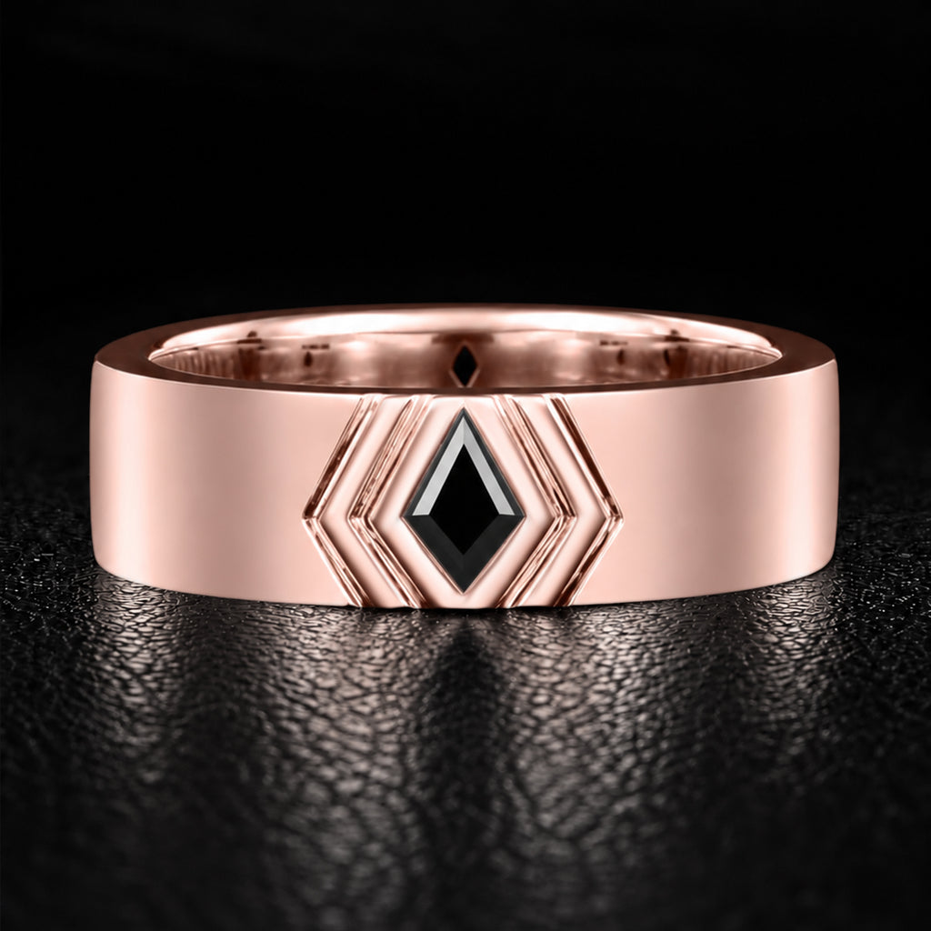 Kite Cut Black Moissanite Geometric Art Deco Band