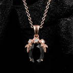 Oval Cut Black Diamond Rose Cluster Pendant Necklace
