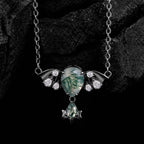 Pear Cut Moss Agate Nightwing Gothic Drop Necklace