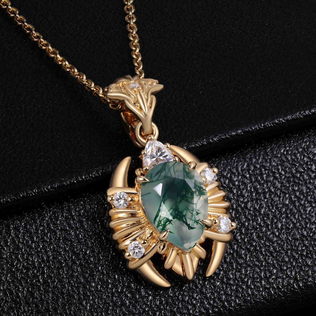 Pear Cut Moss Agate Scorpion Talisman Necklace