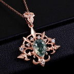 Pear Cut Moss Agate Radiant Arrow Gothic Pendant Necklace