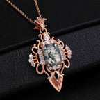 Emerald Cut Moss Agate Sacred Relic Gothic Pendant Necklace