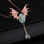 Coffin Cut Moss Agate Nightwing Gothic Y Necklace
