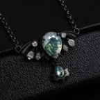 Pear Cut Moss Agate Nightwing Gothic Drop Necklace