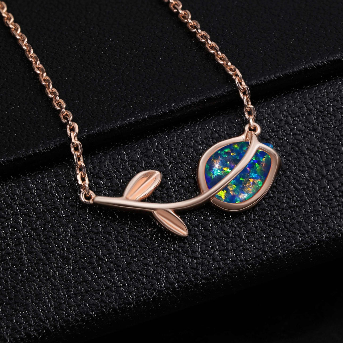 Pear Cut Black Opal Tulip Floral Necklace