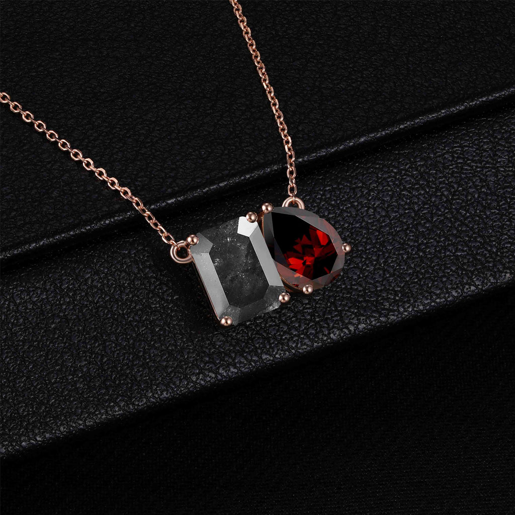 Salt & Pepper Diamond & Garnet Toi Et Moi Necklace
