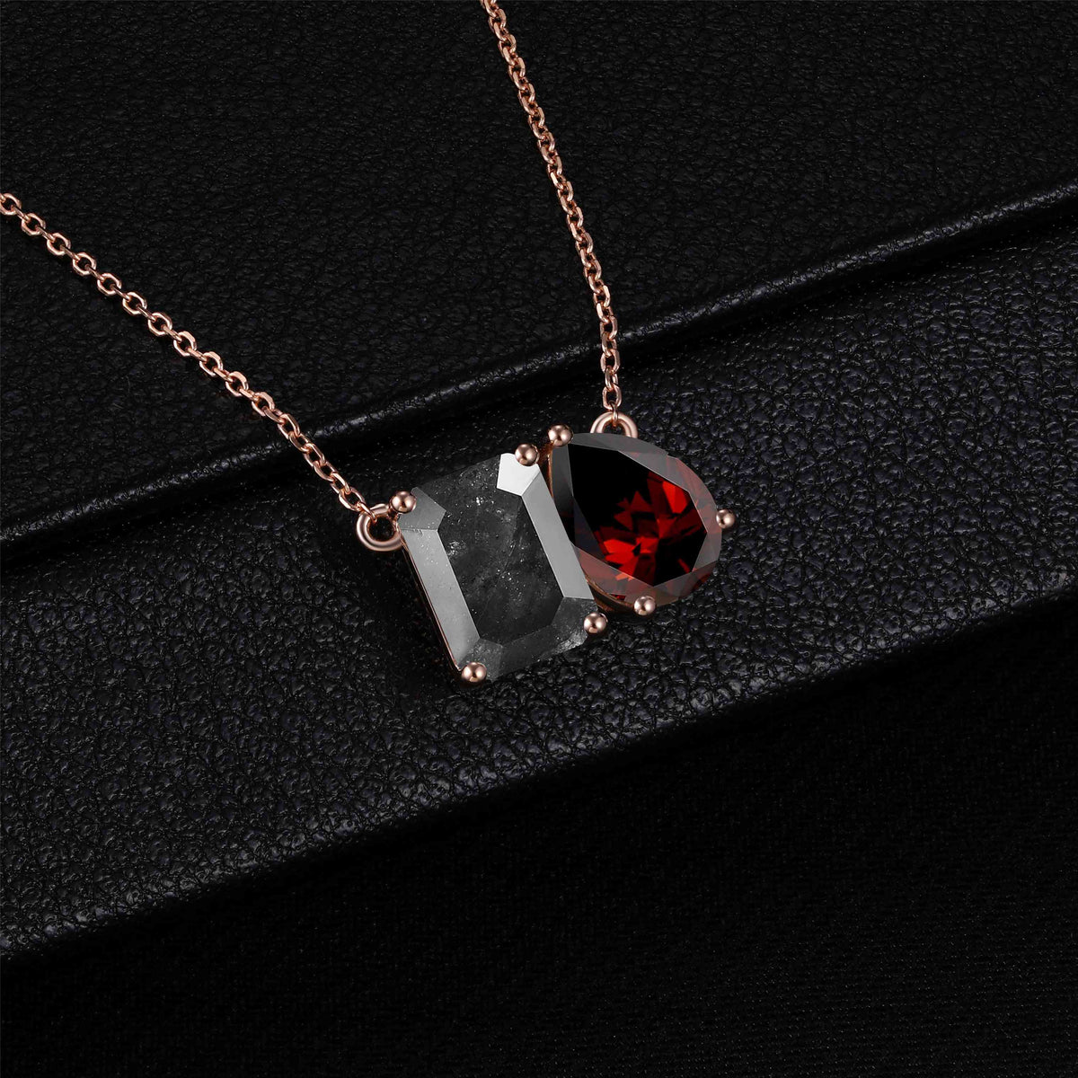 Salt & Pepper Diamond & Garnet Toi Et Moi Necklace