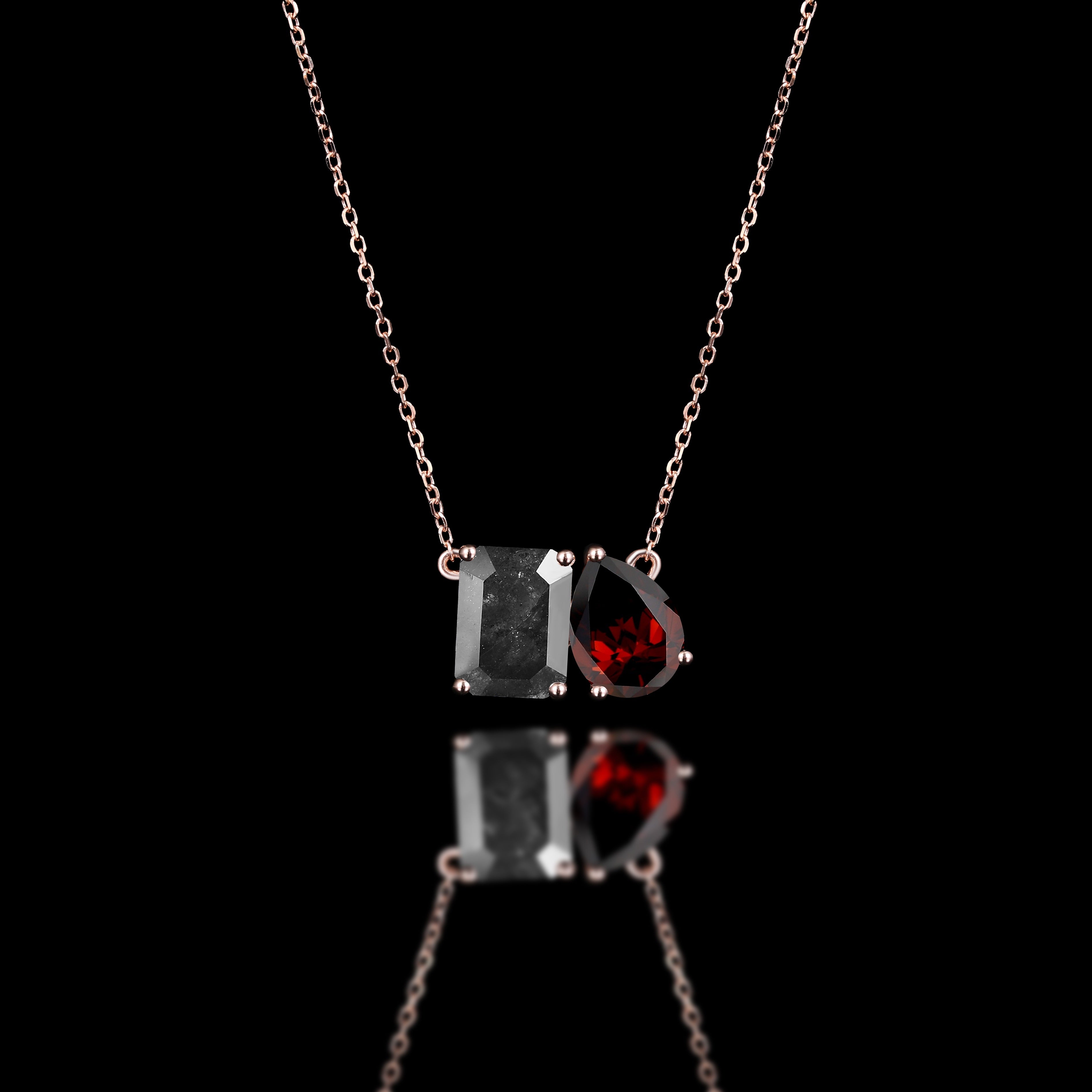 Salt & Pepper Diamond & Garnet Toi Et Moi Necklace