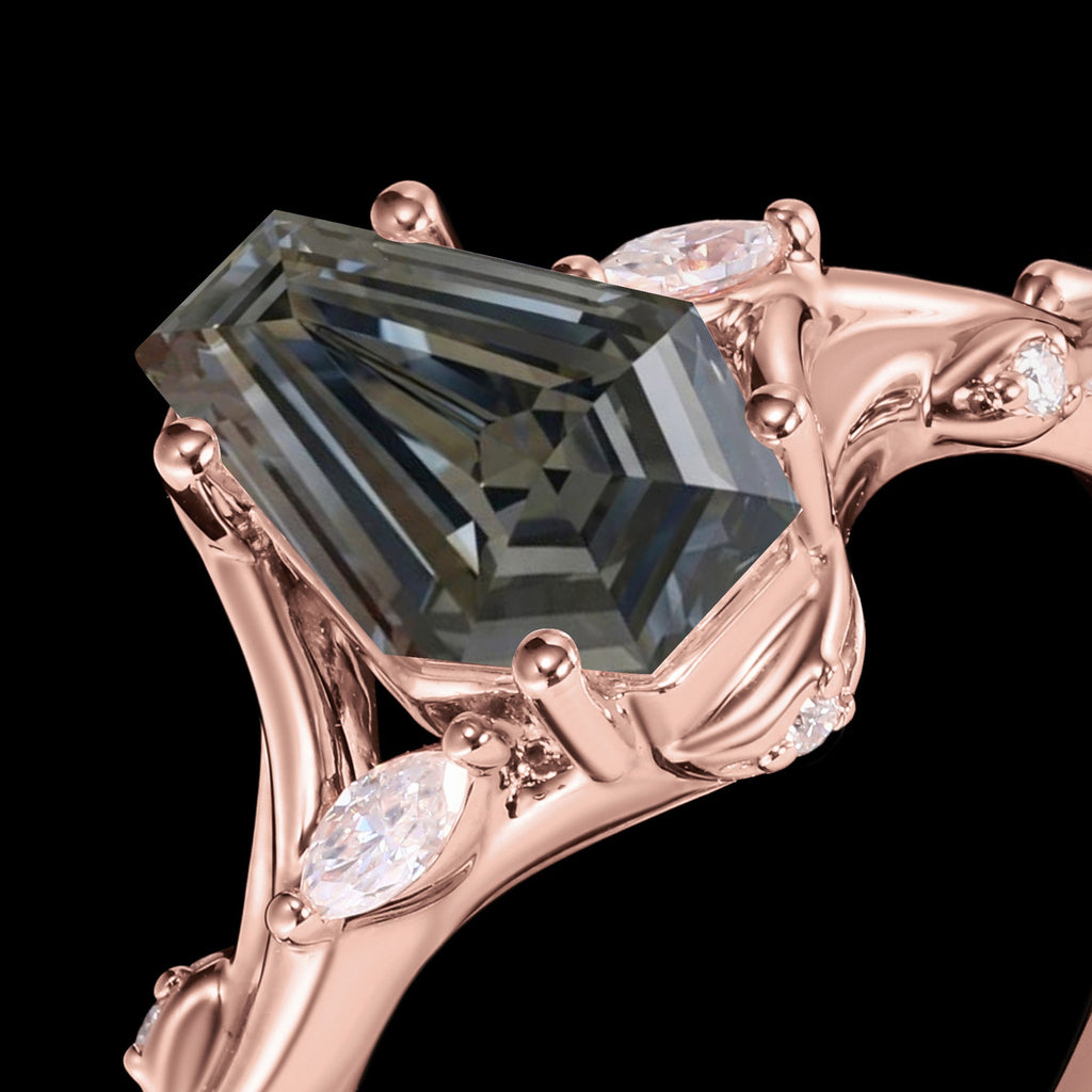Coffin Cut Gray Moissanite Vine Bypass Shank Ring