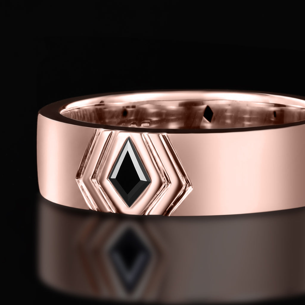 Kite Cut Black Moissanite Geometric Art Deco Band