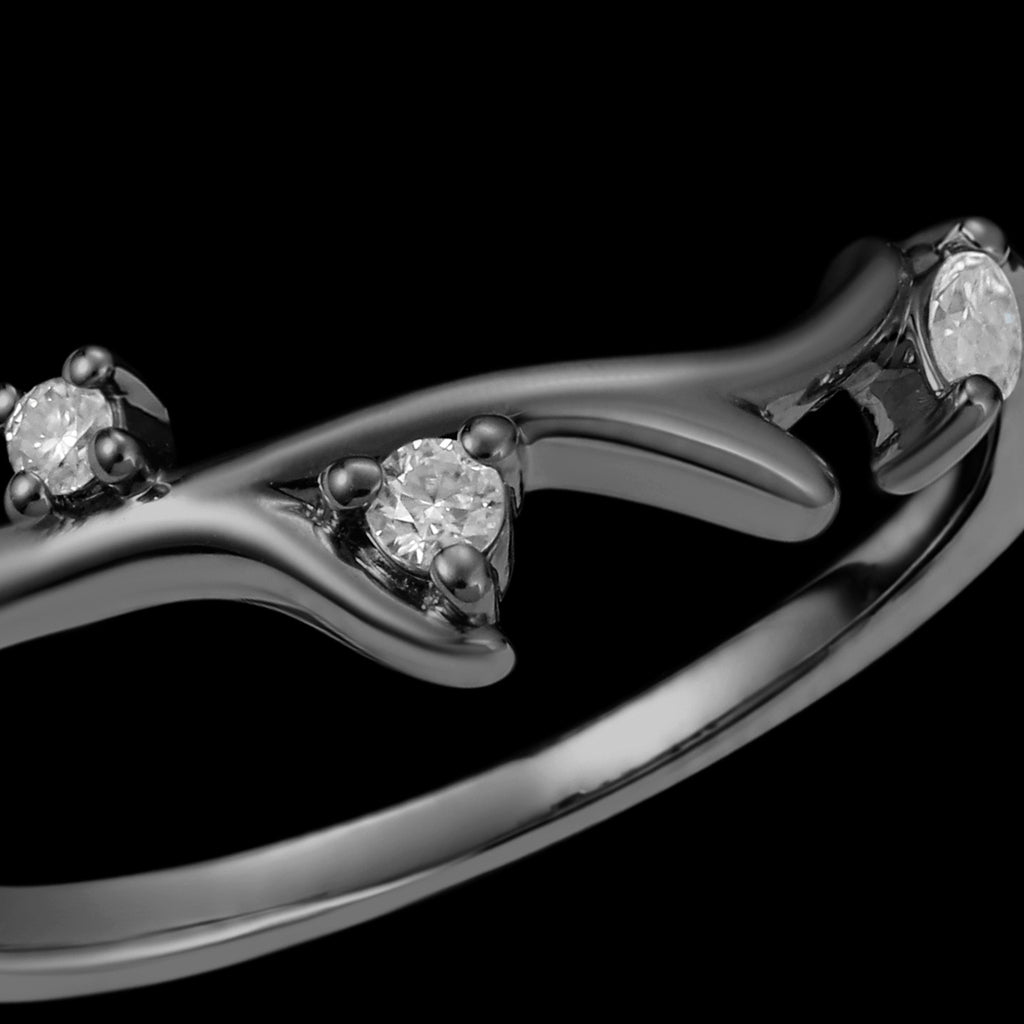 Lab Diamond Curved Band Blackthorn Gothic Stacking Ring