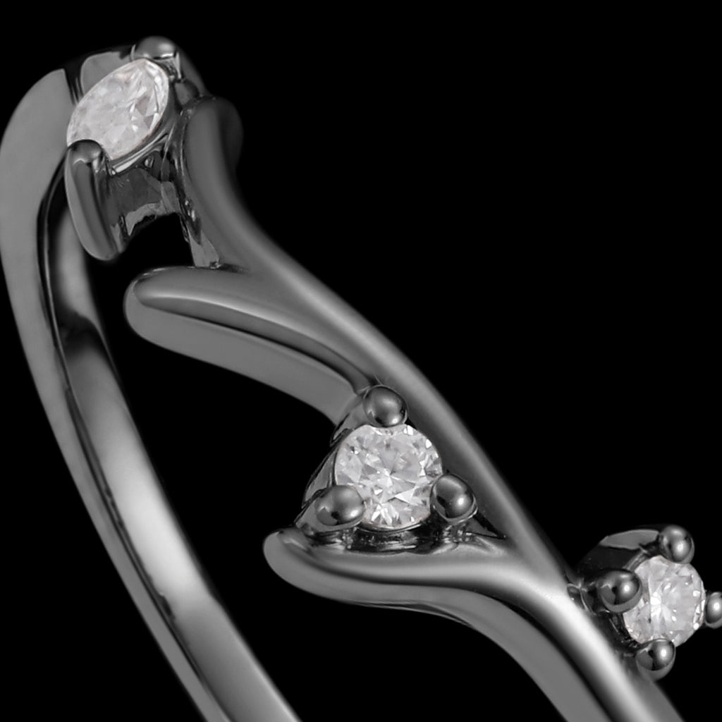 Lab Diamond Curved Band Blackthorn Gothic Stacking Ring