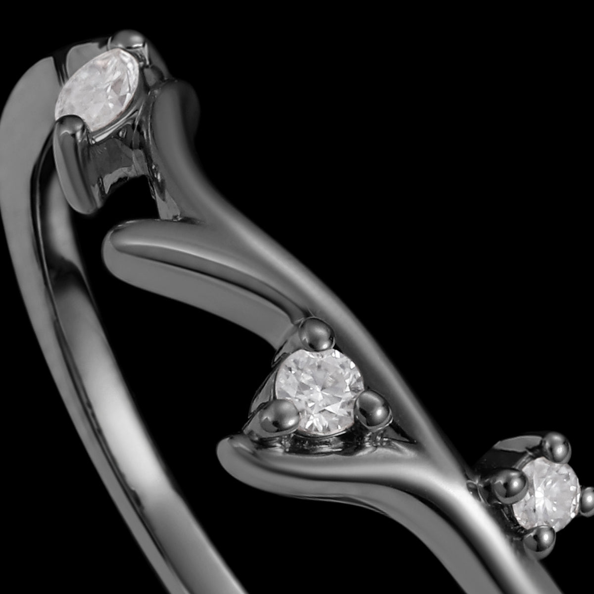 Lab Diamond Curved Band Blackthorn Gothic Stacking Ring