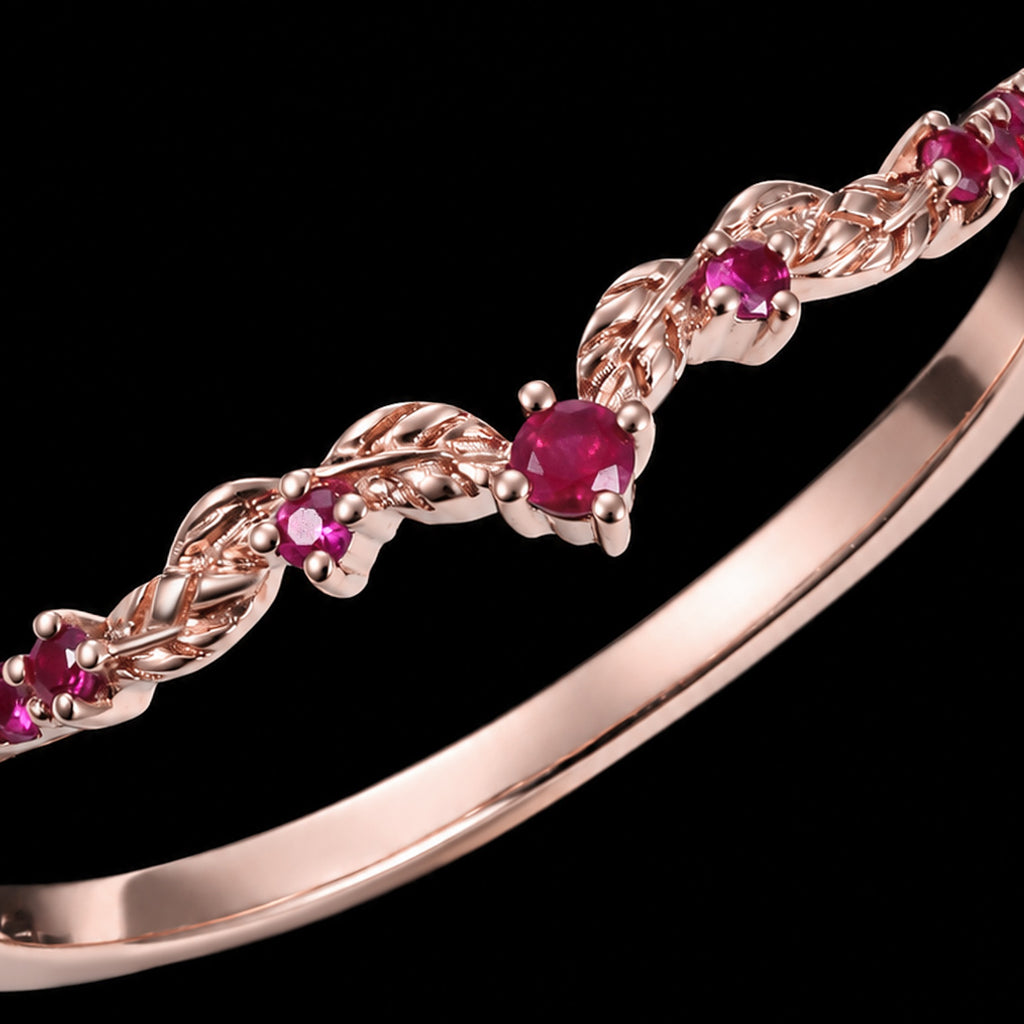 Ruby Curved Leaf Band Nature Inspired Stacking Ring