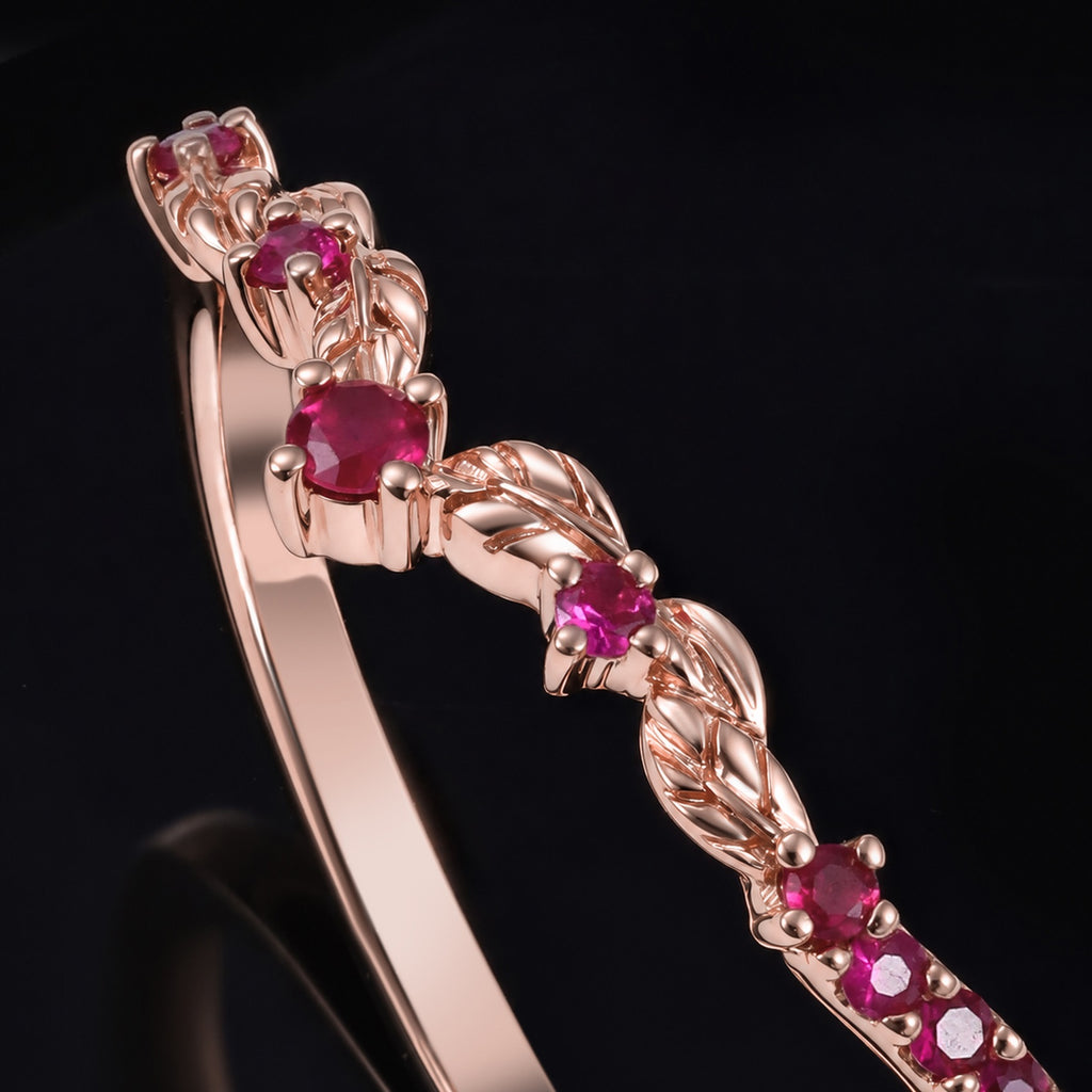 Ruby Curved Leaf Band Nature Inspired Stacking Ring