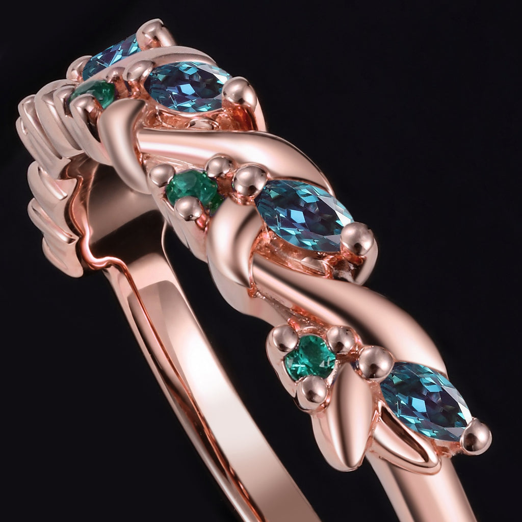 Lab Emerald & Lab Alexandrite Twisted Band Ring