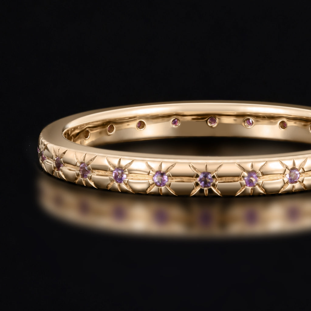 Amethyst Starburst Celestial Eternity Band Ring