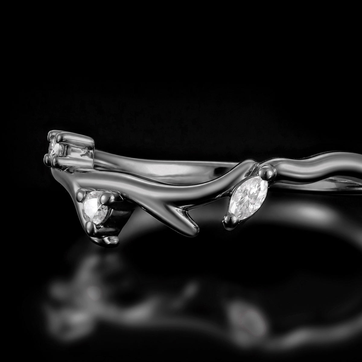 Lab Diamond Curved Band Blackthorn Gothic Stacking Ring