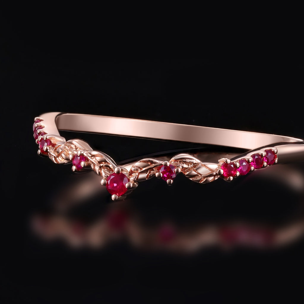 Ruby Curved Leaf Band Nature Inspired Stacking Ring