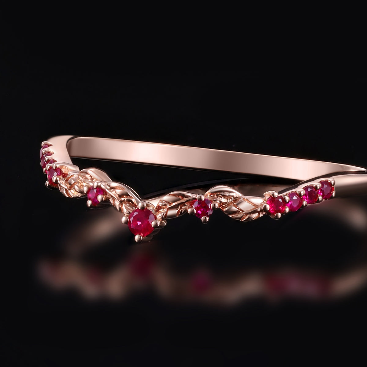 Ruby Curved Leaf Band Nature Inspired Stacking Ring