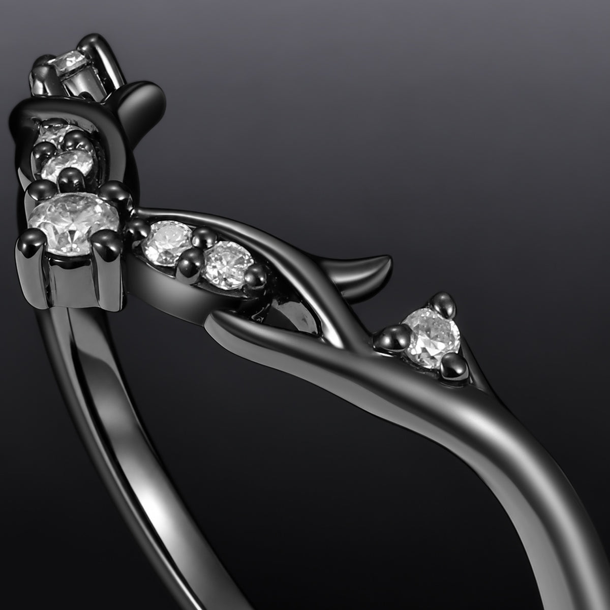 Lab Diamond Horned Crown Gothic Curved Band Ring