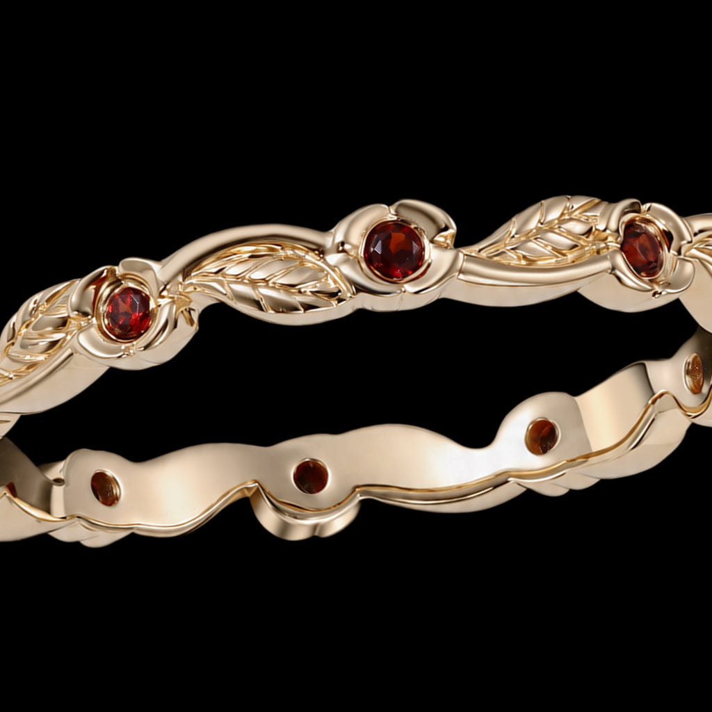 Garnet Flower & Leaf Nature Inspired Eternity Band Ring