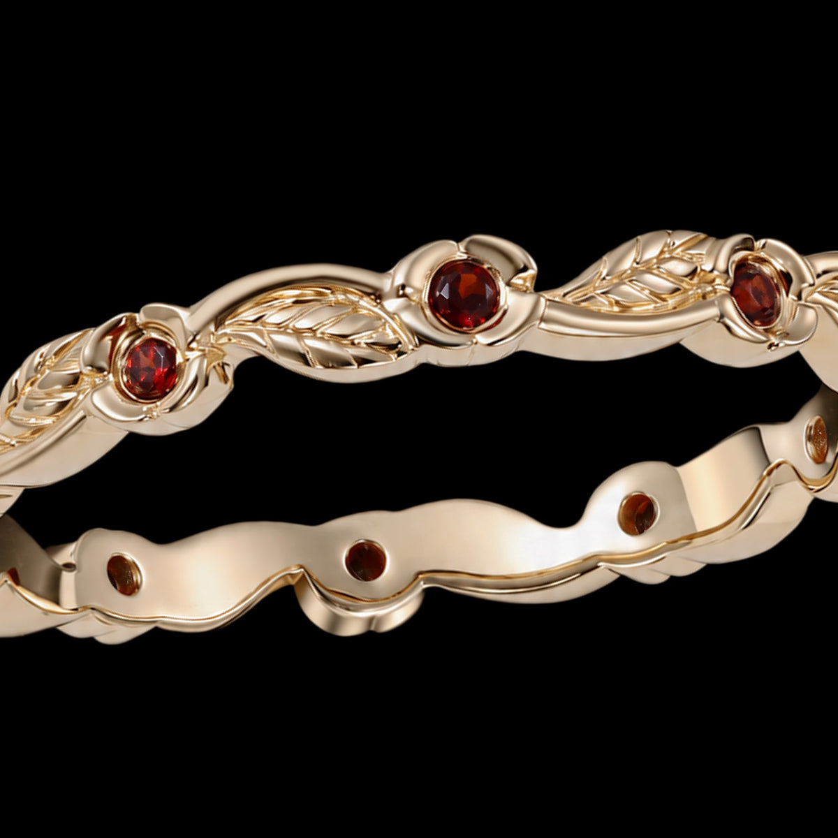 Garnet Flower & Leaf Nature Inspired Eternity Band Ring