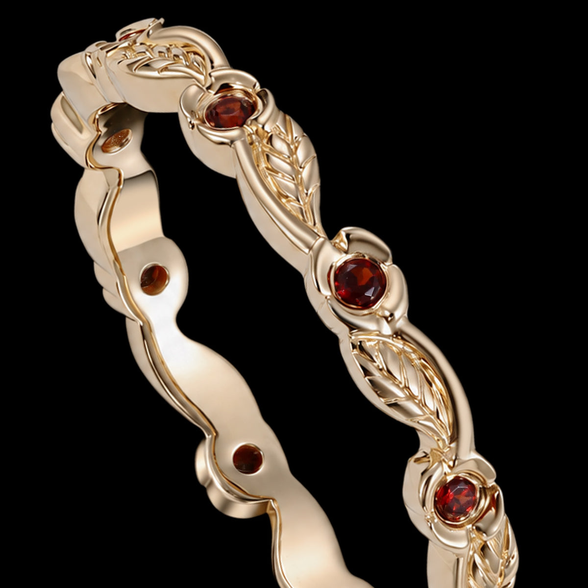 Garnet Flower & Leaf Nature Inspired Eternity Band Ring