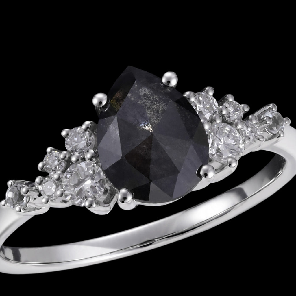 Pear Cut Salt & Pepper Diamond Snowdrift Cluster Ring