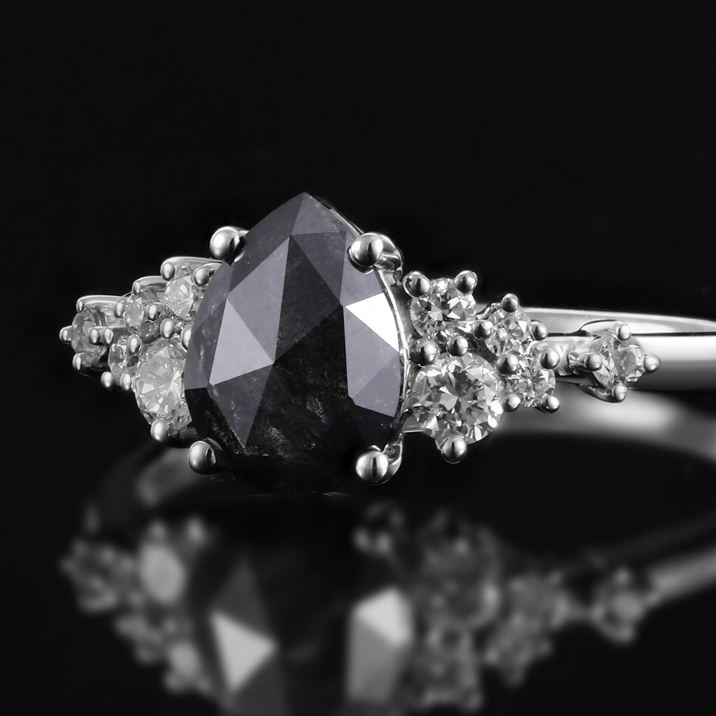 Pear Cut Salt & Pepper Diamond Snowdrift Cluster Ring