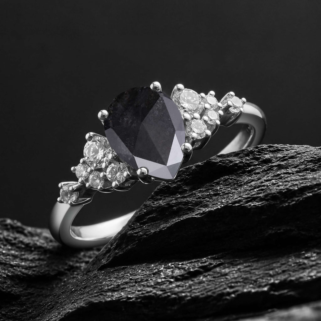 Pear Cut Salt & Pepper Diamond Snowdrift Cluster Ring