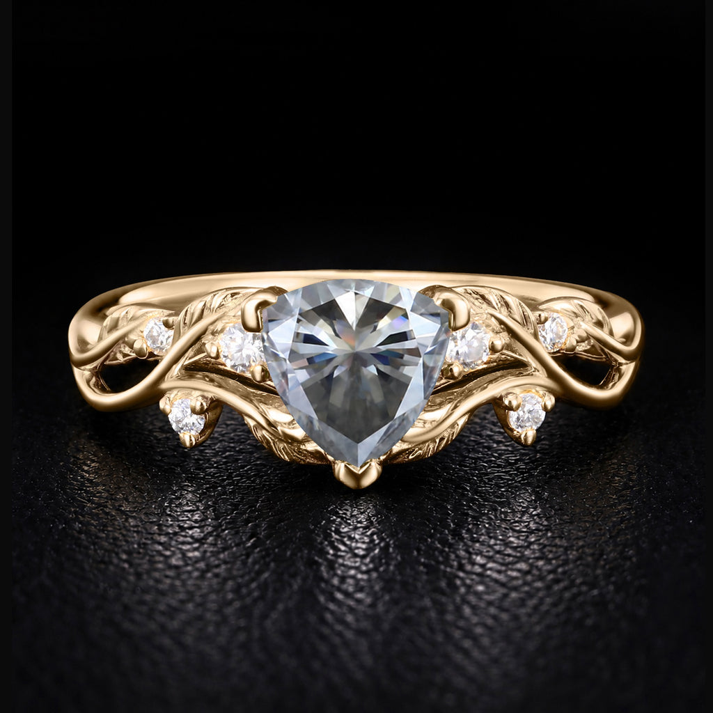 Trillion Cut Gray Moissanite Nature Inspired Ring