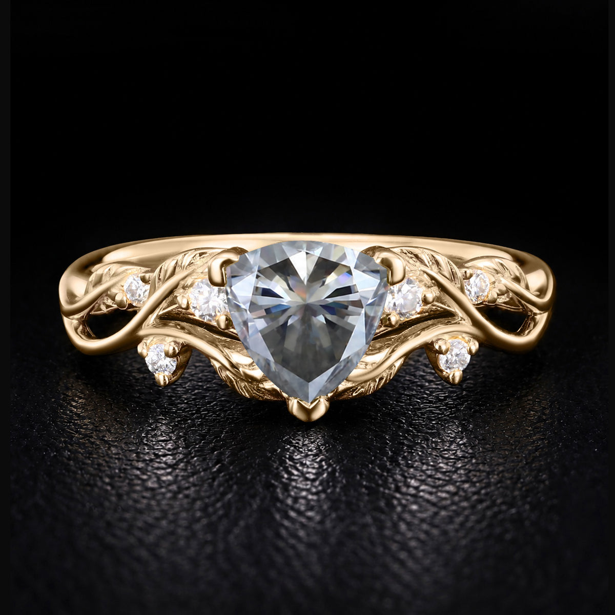 Trillion Cut Gray Moissanite Nature Inspired Ring