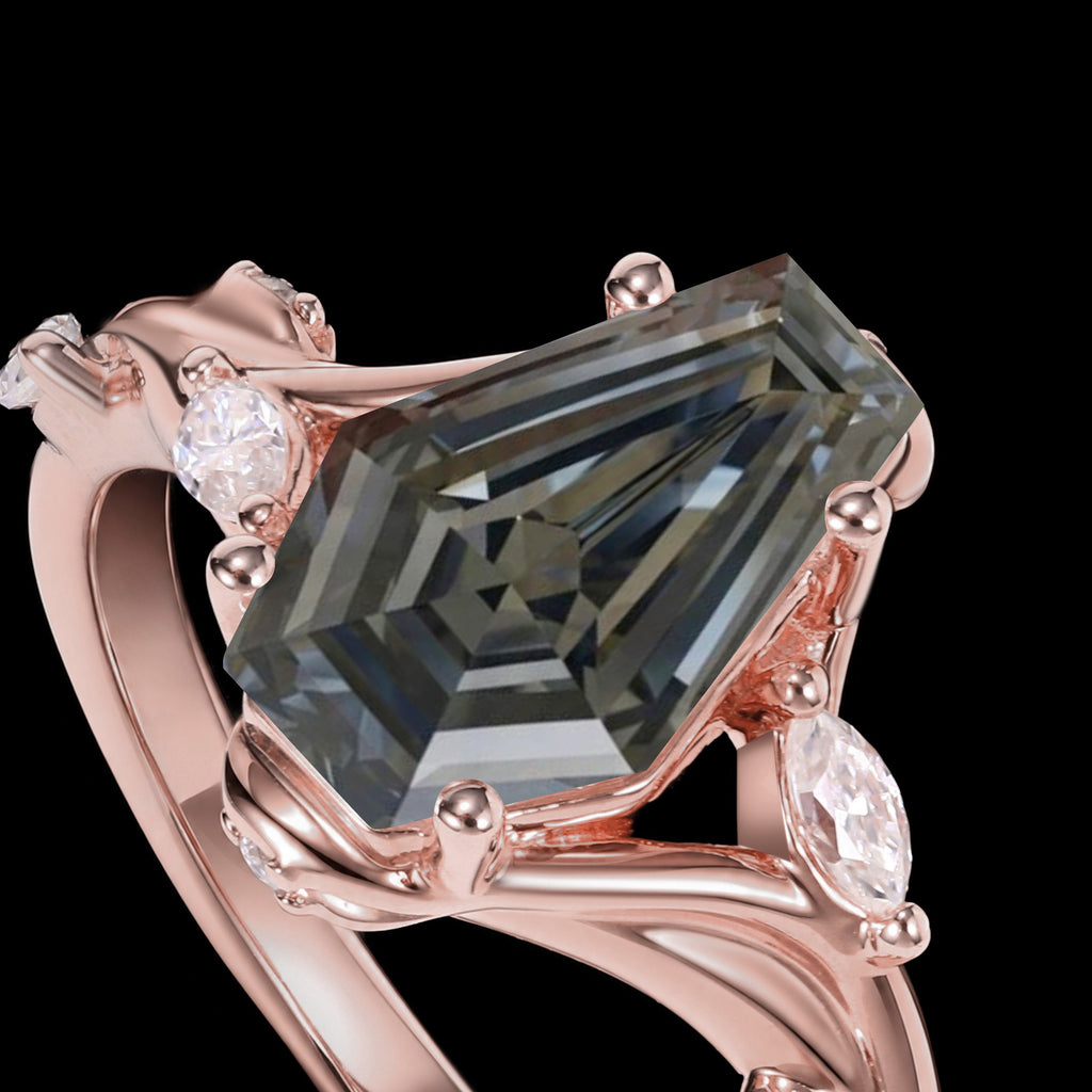 Coffin Cut Gray Moissanite Vine Bypass Shank Ring