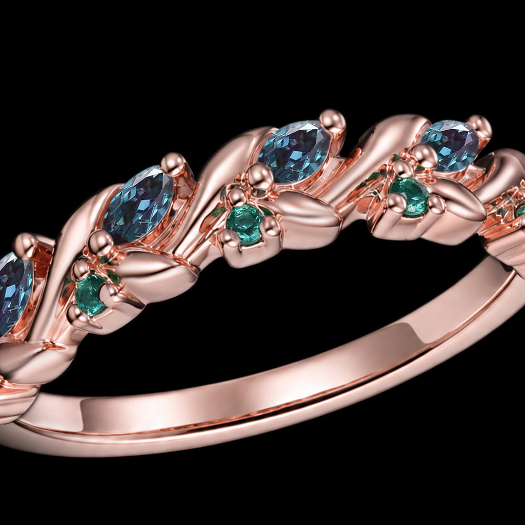 Lab Emerald & Lab Alexandrite Twisted Band Ring