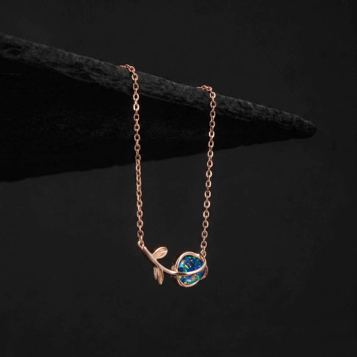 Pear Cut Black Opal Tulip Floral Necklace