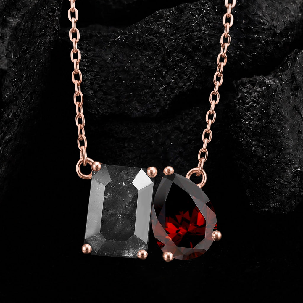Salt & Pepper Diamond & Garnet Toi Et Moi Necklace