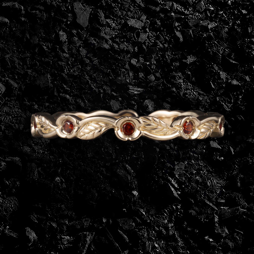 Garnet Flower & Leaf Nature Inspired Eternity Band Ring