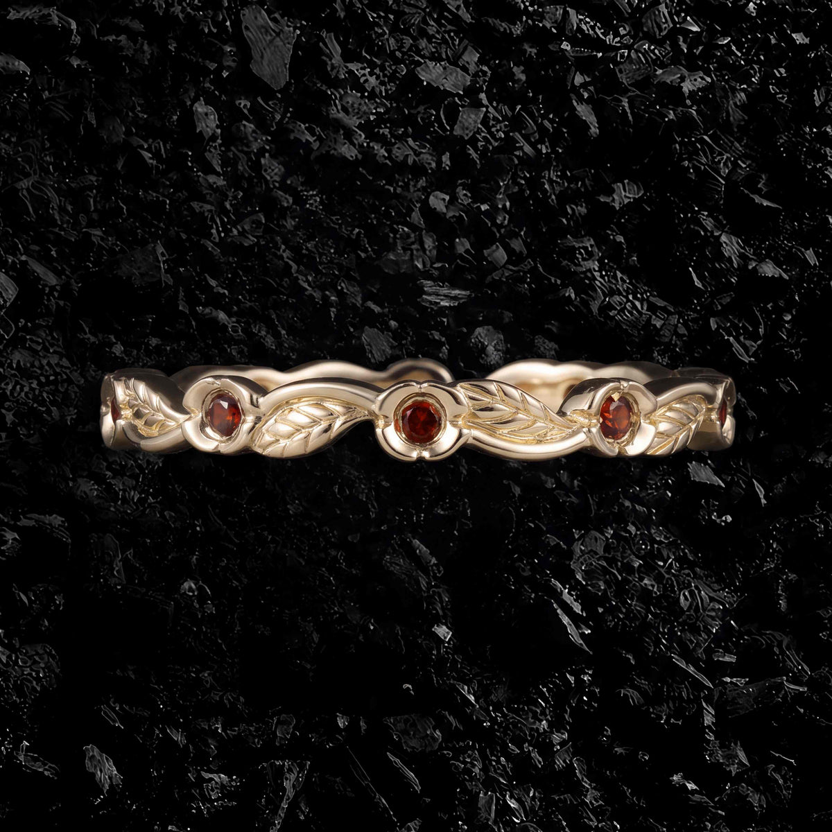 Garnet Flower & Leaf Nature Inspired Eternity Band Ring