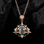 Pear Cut Moss Agate Radiant Arrow Gothic Pendant Necklace