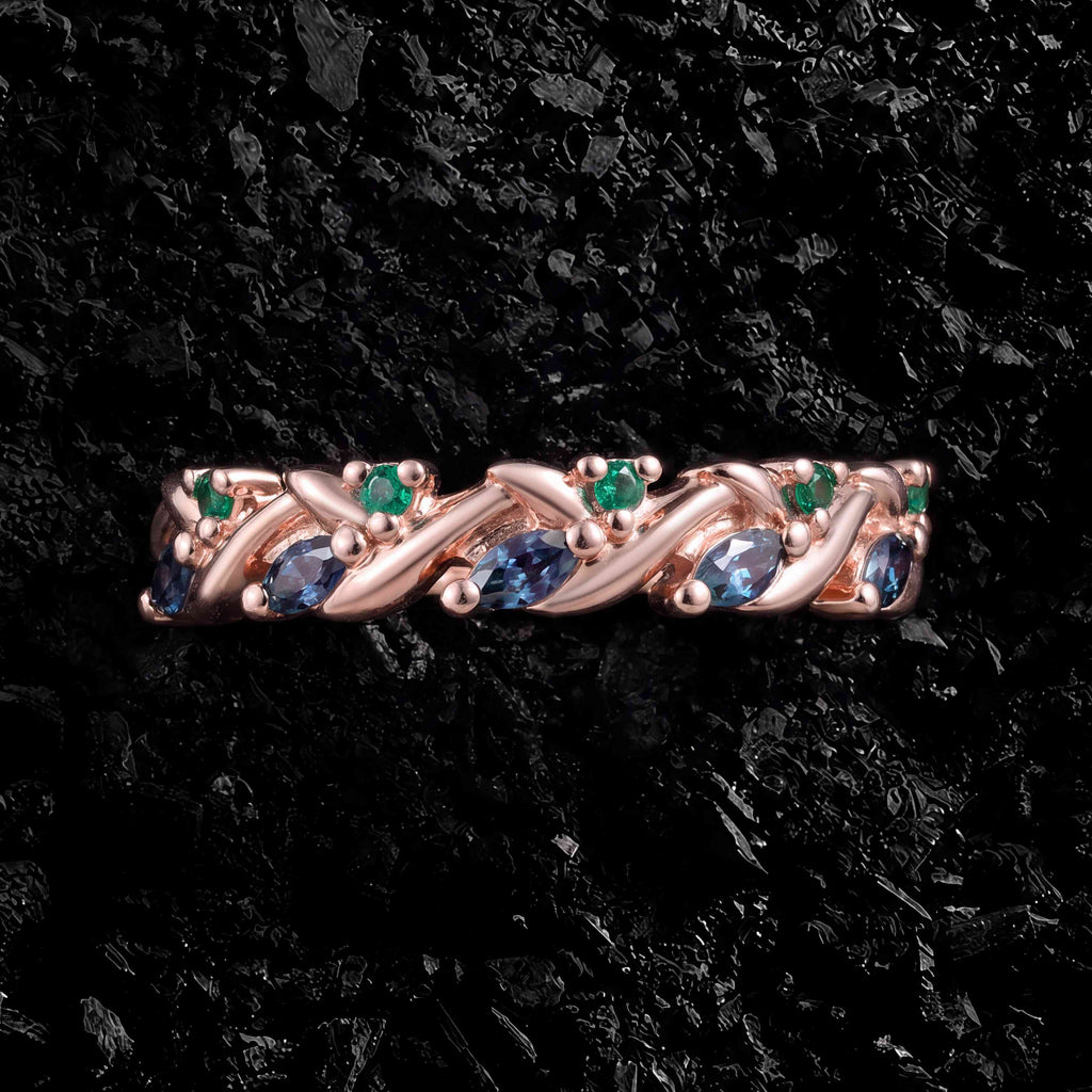 Lab Emerald & Lab Alexandrite Twisted Band Ring