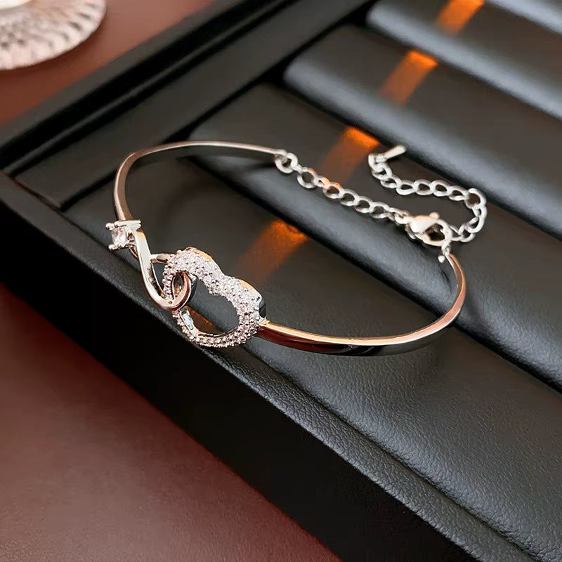 Zircon Heart Hollow Out Bracelet for Women Simple Versatile Fashion Bracelet Temperament Light Luxury Handicraft Gift