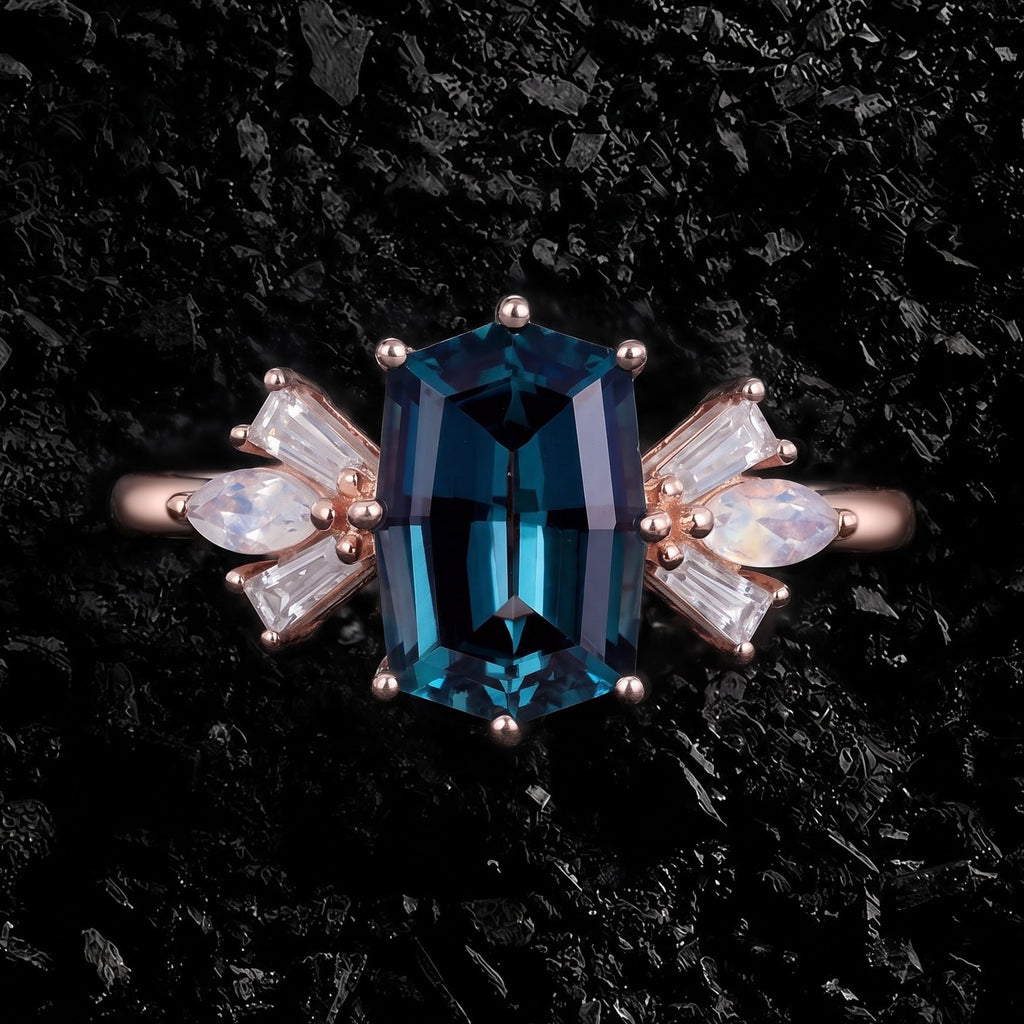 Elongated Octagon Cut Lab Alexandrite Multi Shape Cluster Ring