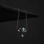 Pear Cut Moss Agate Nightwing Gothic Drop Necklace