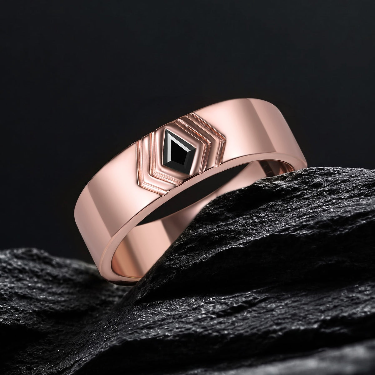 Kite Cut Black Moissanite Geometric Art Deco Band