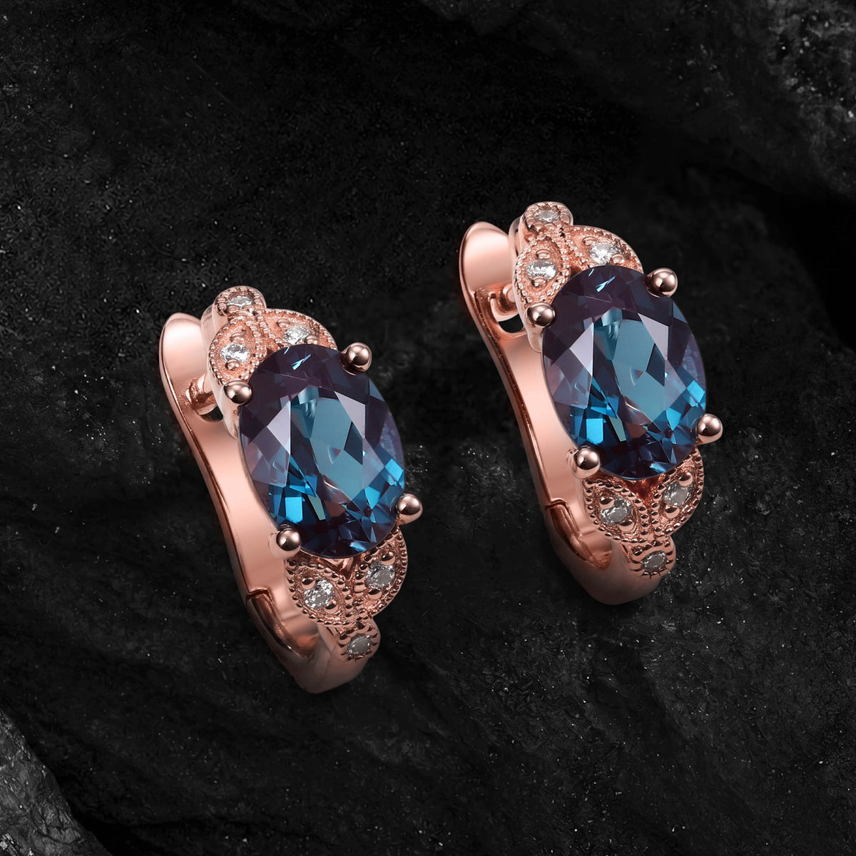 Oval Cut Alexandrite Vintage Filigree Hoop Earrings